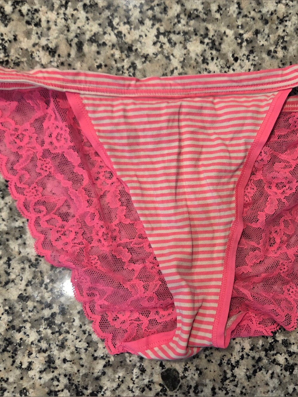 Victoria's Secret Neon Pink Lace & Stripe Teen Bikini